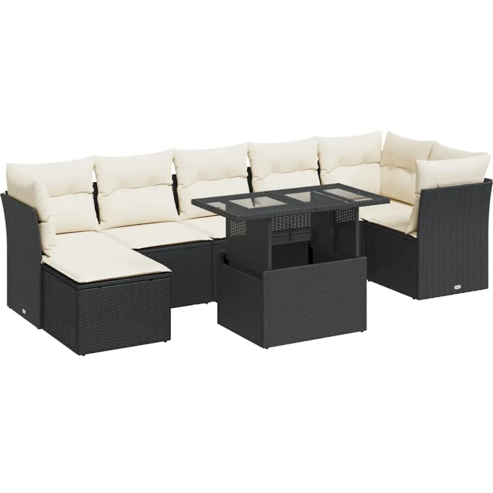 vidaXL 8-delige Loungeset met kussens poly rattan zwart, foto 3