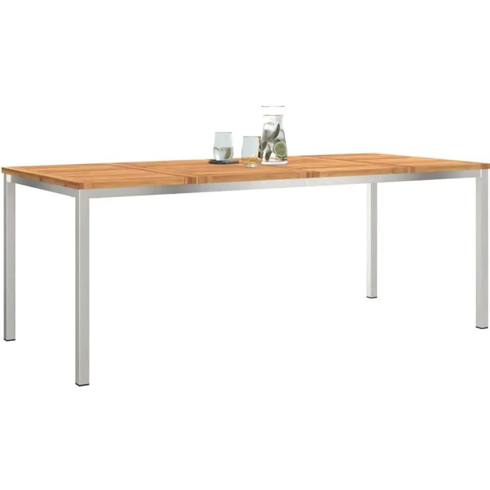 vidaXL Eettafel 200x90x75 cm Massief Acacia Hout en Roestvrijstaal Bruin