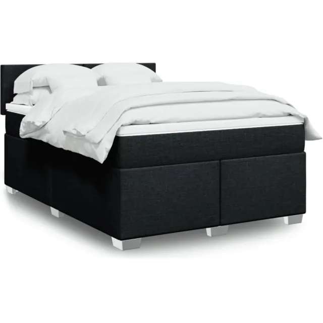 vidaXL Boxspring met matras stof zwart 160x200 cm