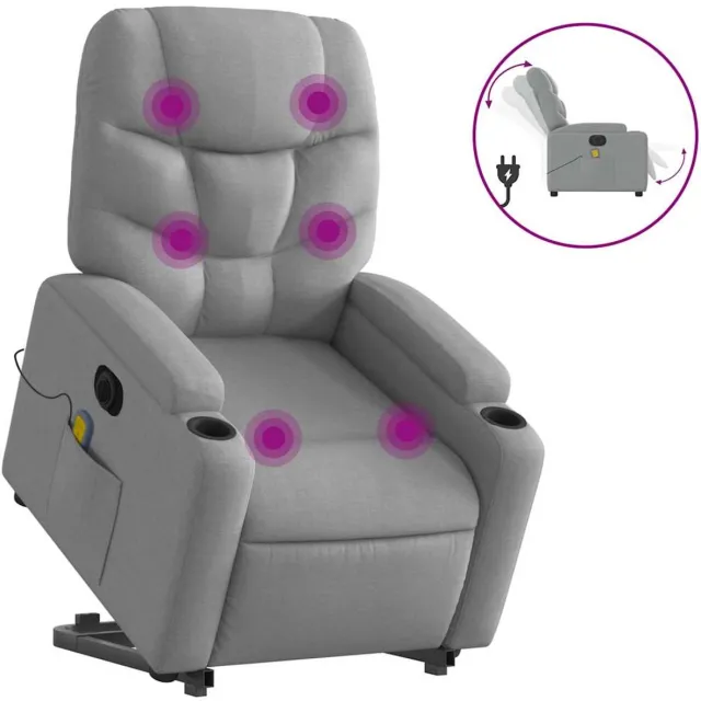 vidaXL Sta-op-massagestoel - elektrisch - verstelbaar - stof - lichtgrijs