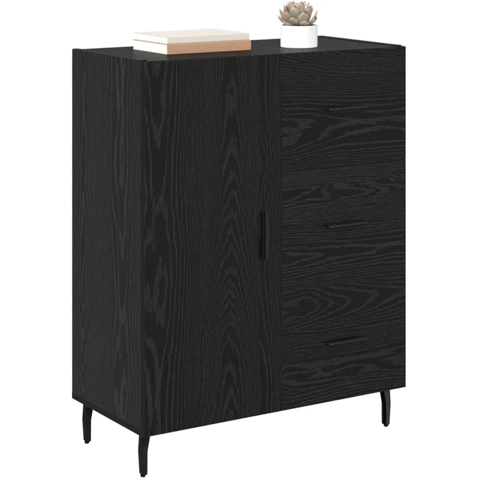 vidaXL Dressoir Zwart Eiken 69,5 x 34 x 90 cm Gemonteerd hout en ijzer
