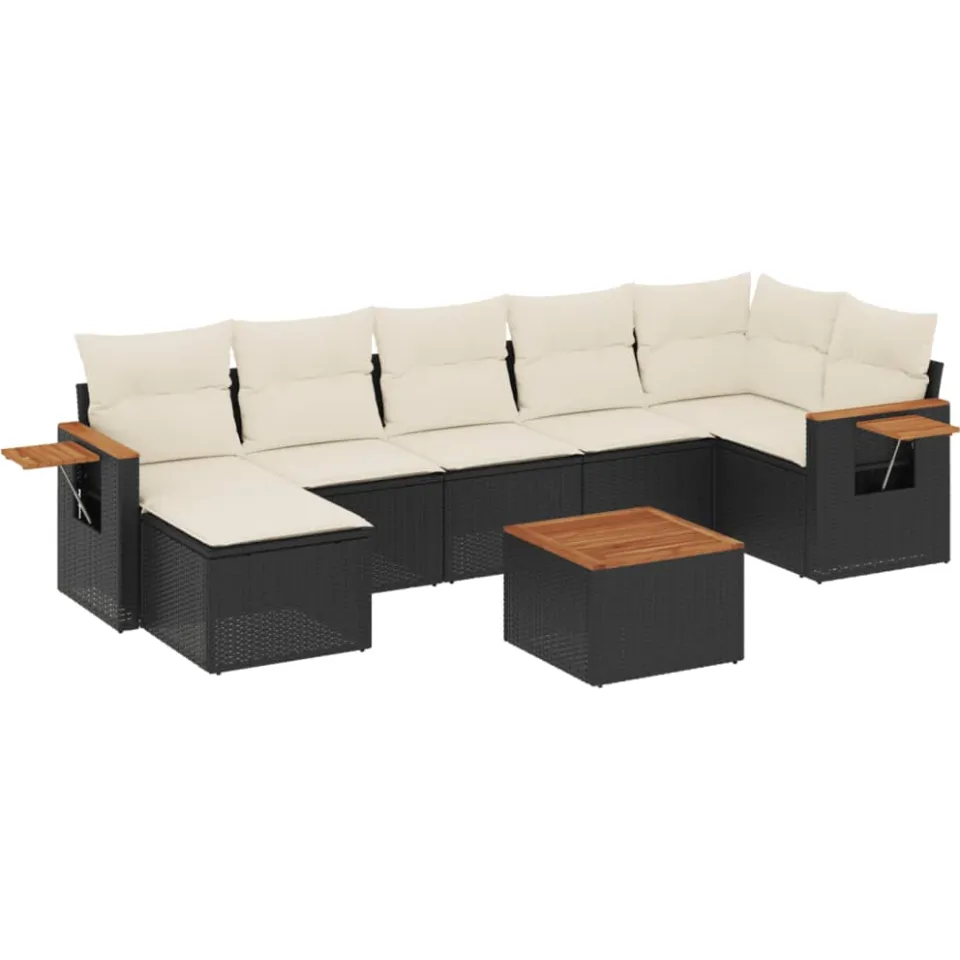 vidaXL 8-delige Loungeset met kussens poly rattan zwart, foto 3