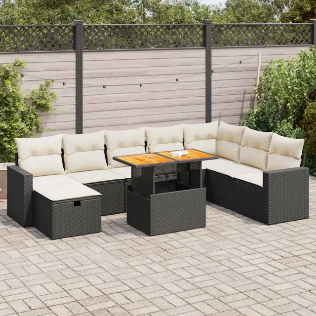 vidaXL 9-delige Loungeset met kussens poly rattan acacia zwart