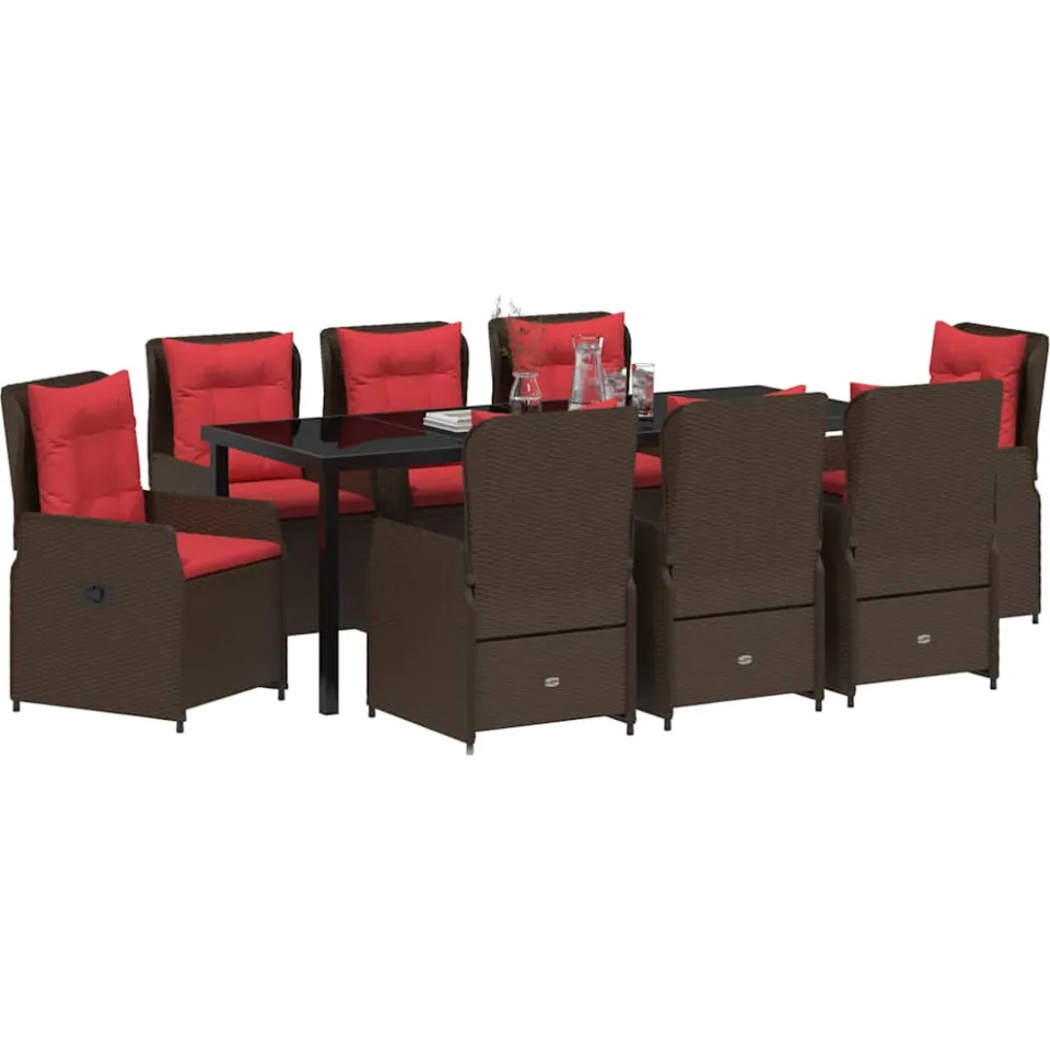 vidaXL Tuin Eetset 9 st Bruin Poly riet