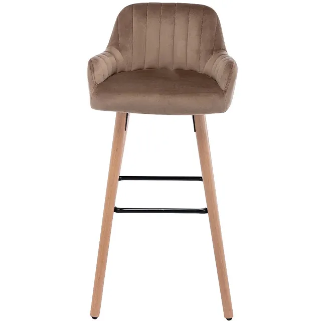 Vente-unique Barkruk van fluweel en beukenhouten poten - Beige - ELEANA L 47 cm x H 98 cm x D 52 cm