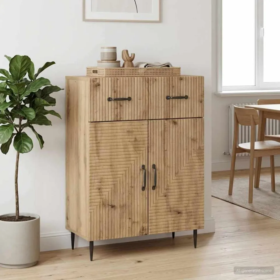 vidaXL Dressoir Artisanaal eiken 66 x 34,5 x 89,5 cm Bewerkt hout, foto 3