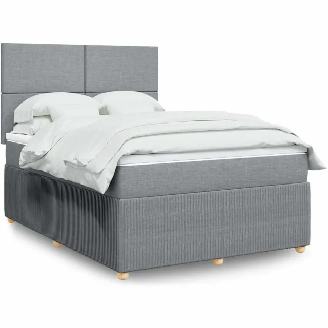 vidaXL Boxspring met matras stof lichtgrijs 140x200 cm grijs