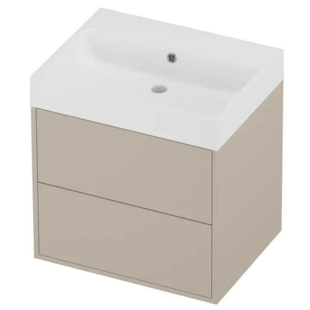 Proline Podium Badmeubelset Polystone Loft 2 Laden 60x46x62 cm Mat White Soft Linen Beige