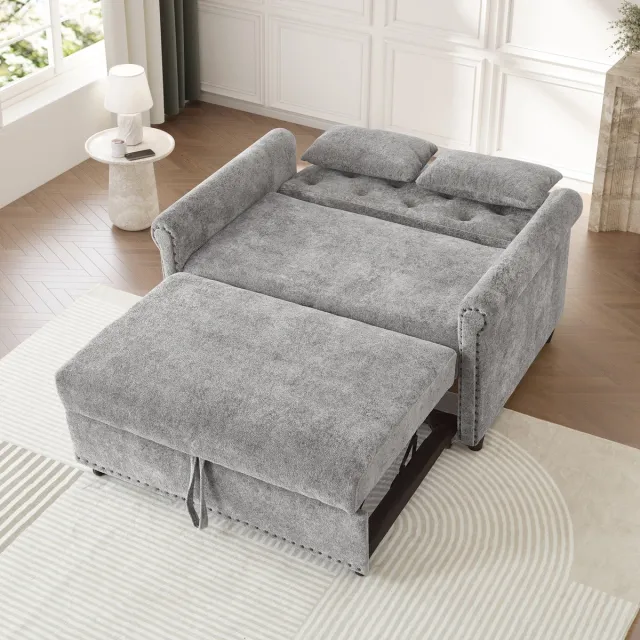 MODENUIT Slaapbank 170 x 98 cm - 3-in-1 Met Verstelbare Rugleuning - Voor Woonkamer En Logeerkamer - Chenille Grijs