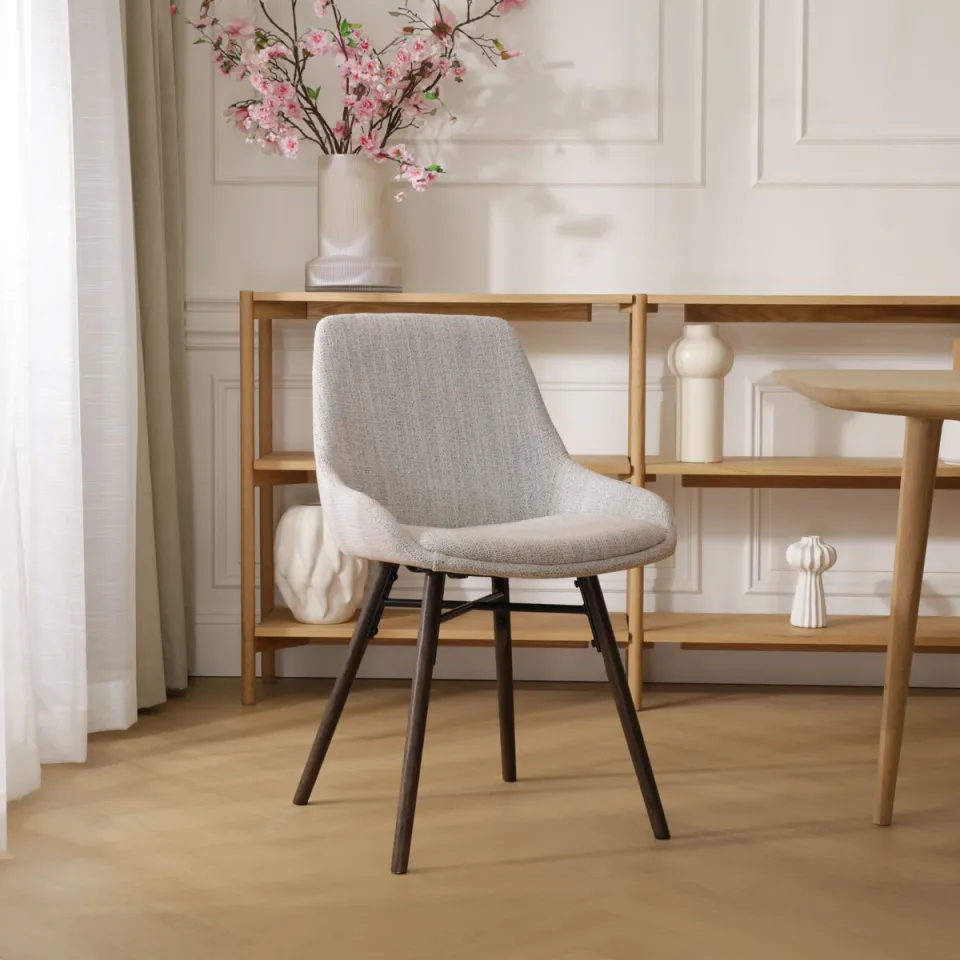 Nolon Nena-Isa eetkamerstoel beige gemêleerd - walnoot houten onderstel, foto 2
