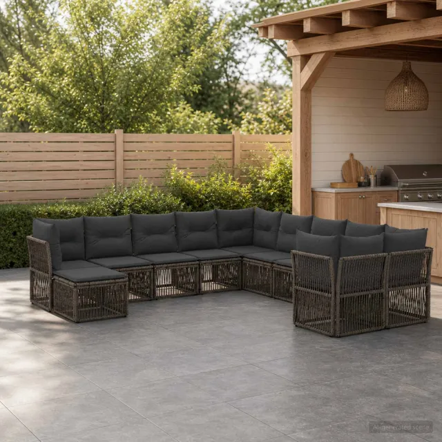 vidaXL Tuinbankenset 11 st 11-zits Grijs poly rattan, foto 2
