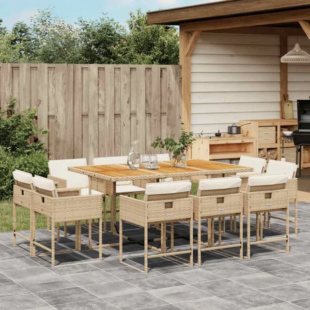 vidaXL 11-delige Tuinset met kussens poly rattan beige, foto 2