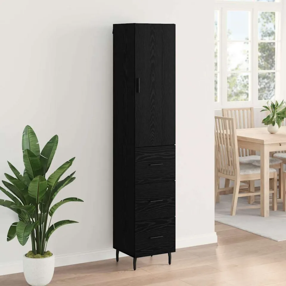 vidaXL Highboard Zwart Eiken 34,5 x 34 x 180 cm Bewerkt hout, foto 4