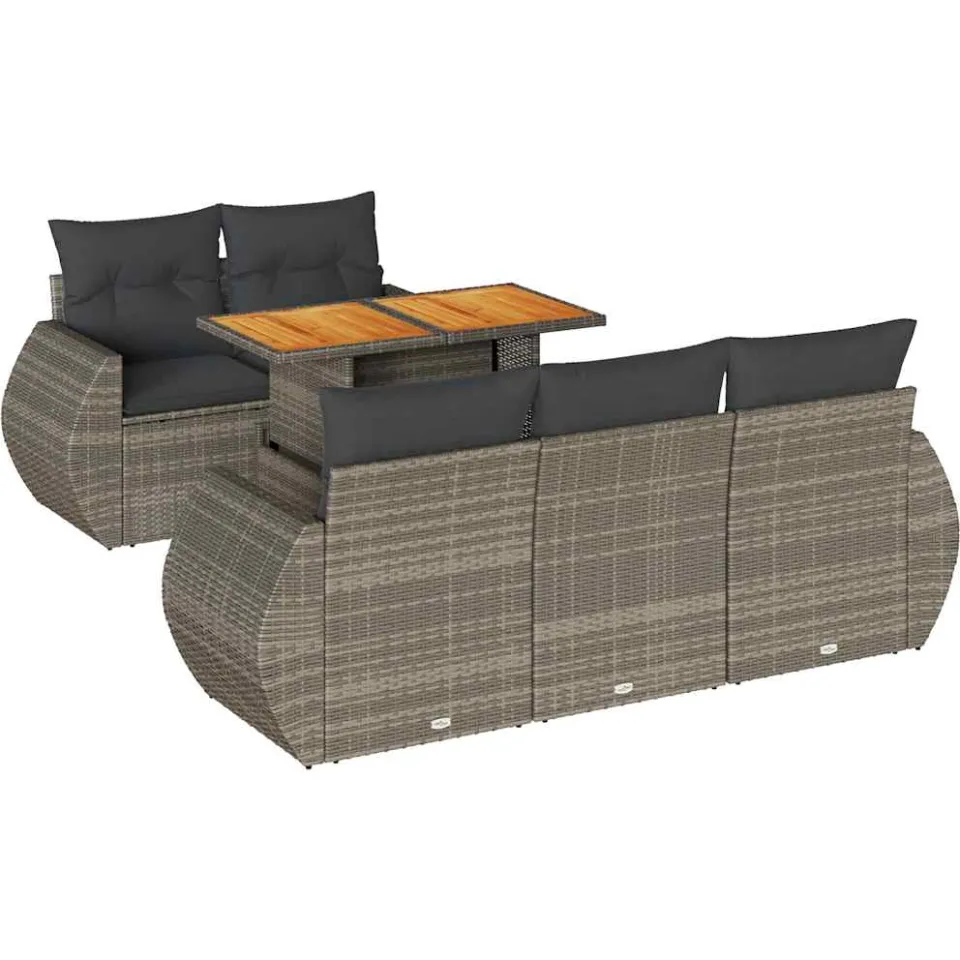 vidaXL 6-delige Loungeset met kussens poly rattan grijs, foto 3
