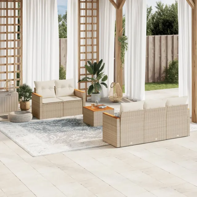 vidaXL 6-delige Loungeset met kussens poly rattan beige, foto 2