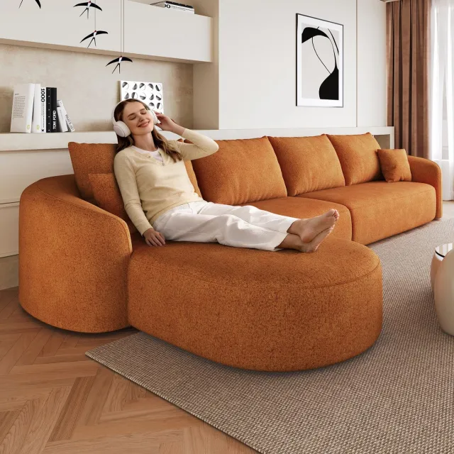 MODENUIT Hoekbank 336 cm - L-Vormig Zonder Montage - 4-Zits Voor Woonkamer En Slaapkamer - Chenille Oranje