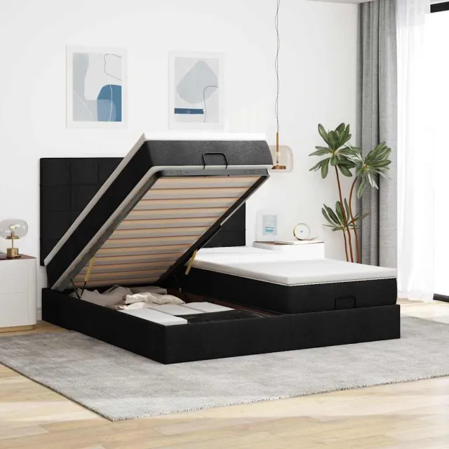 vidaXL Ottoman bed met matrassen 200x200cm stof zwart