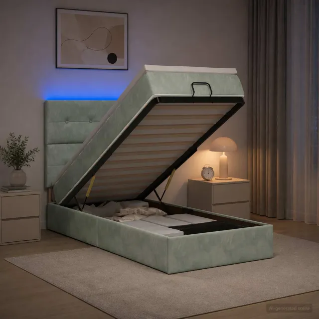 vidaXL Ottoman Bed met Matrassen en LED Lichtgrijs 80 x 200 cm fluweel