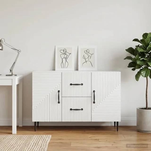 vidaXL Dressoir met lade Hoogglans Wit 89 x 34,5 x 60 cm Bewerkt hout, foto 2