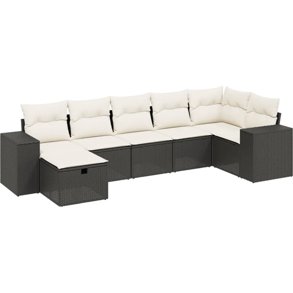 vidaXL 7-delige Loungeset met kussens poly rattan zwart
