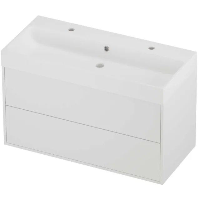 Proline Podium Badmeubelset Polystone Loft 2 Kraangaten Voor Grepen 100x46x62 cm Mat Wit Mat White