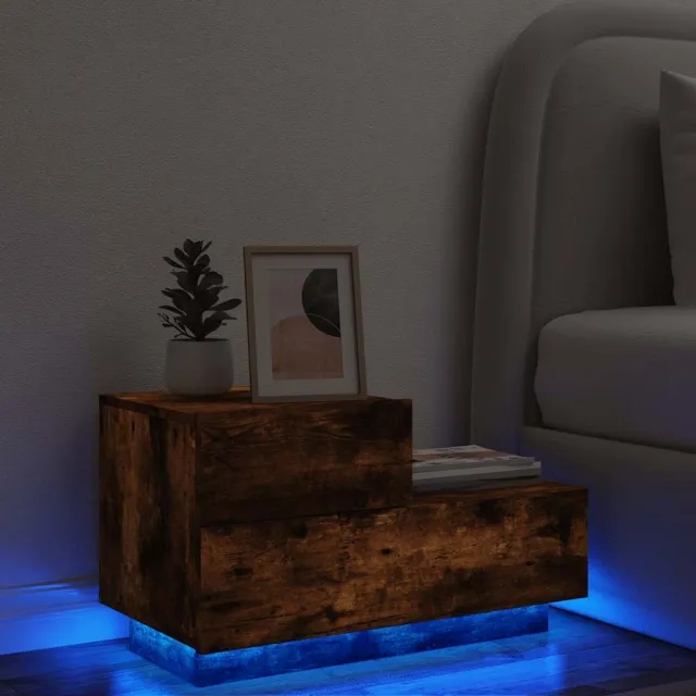 vidaXL Nachtkastje met LED-verlichting 70x36x40,5 cm gerookt eiken Bruin