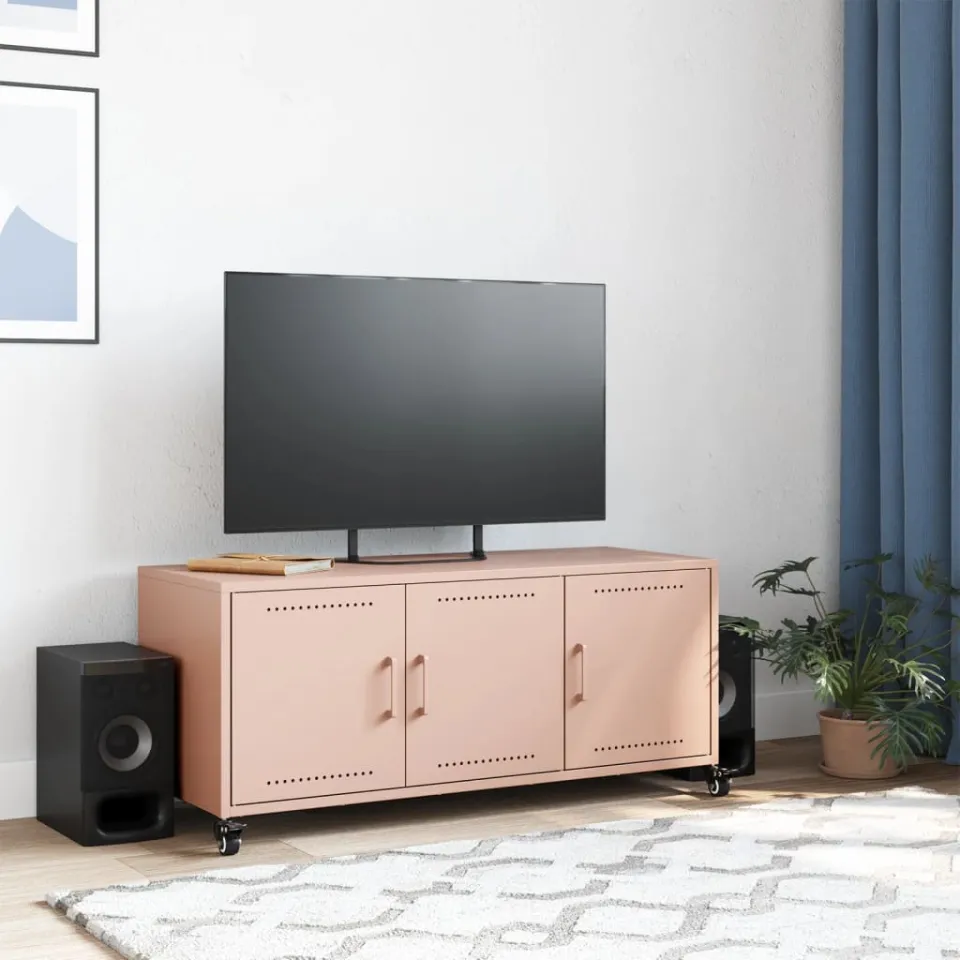 vidaXL Tv-meubel 100,5x39x43,5 cm staal roze, foto 3