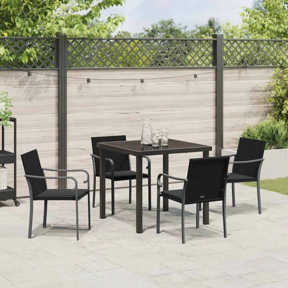 vidaXL Tuin eettafelset 5 st Zwart en Grijs PE Rattan, foto 3