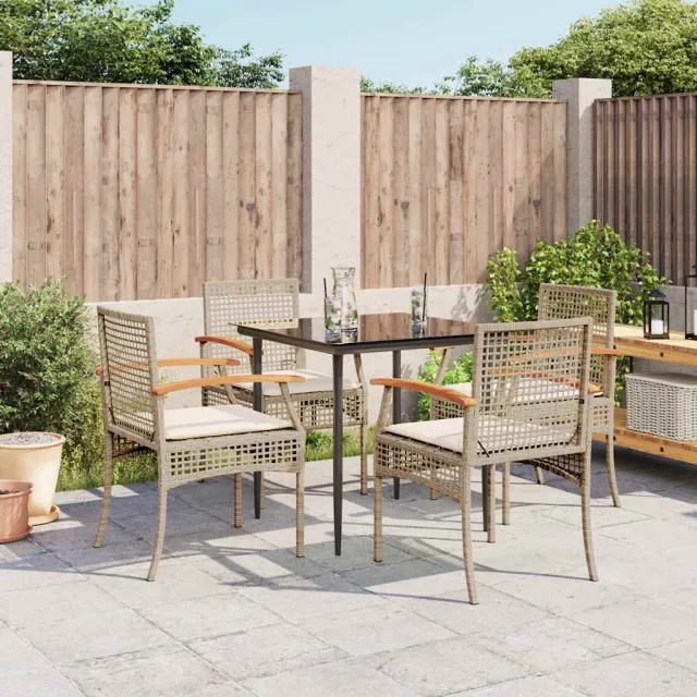 vidaXL 5-delige Tuinset met kussens poly rattan beige