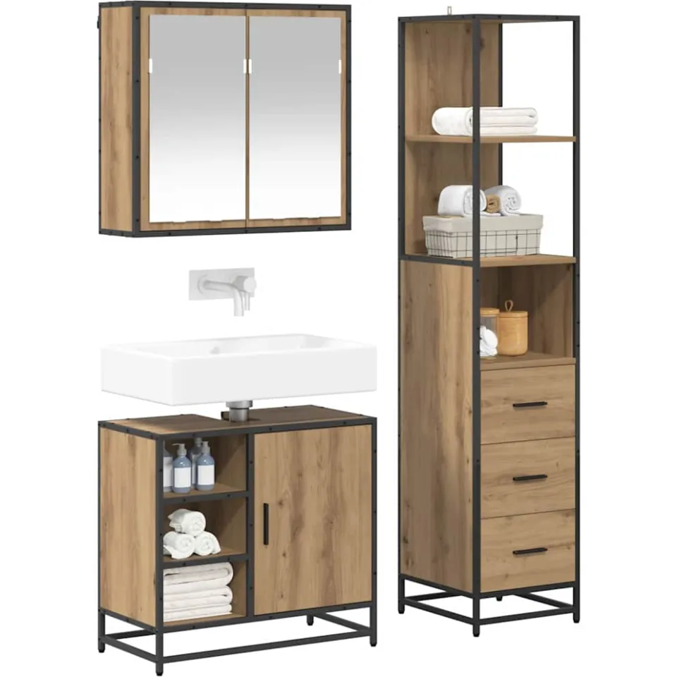vidaXL Badkamermeubelset 3 st Artisan Eiken 65 x 33 x 60 cm Bruin