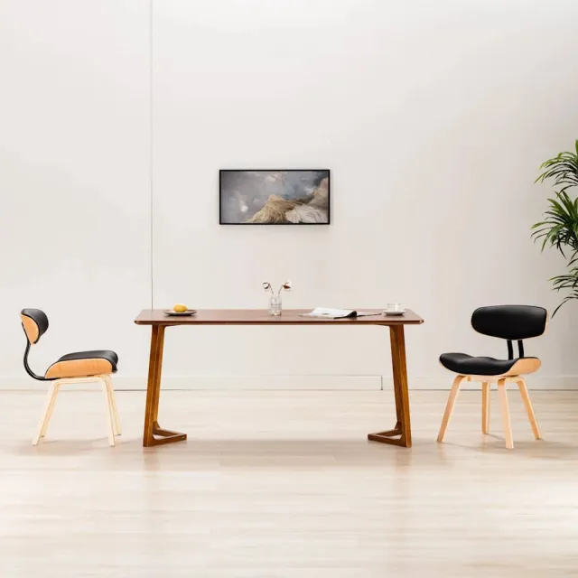 vidaXL Eetkamerstoelen 2 st gebogen hout en kunstleer Zwart