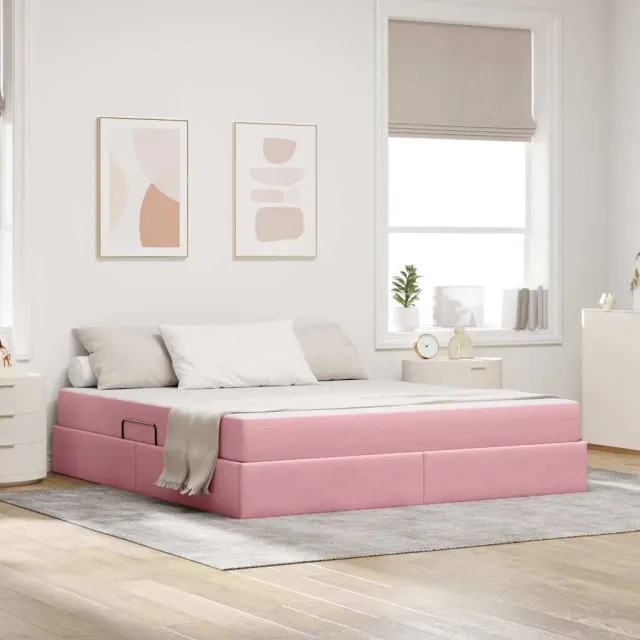 vidaXL Opbergbed met matras met opslag Roze 160 x 200 cm Fluweel