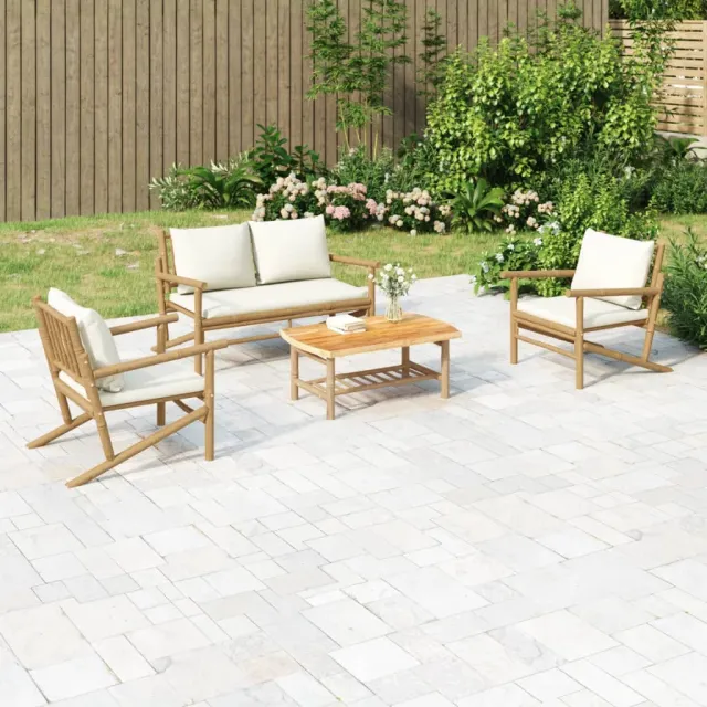vidaXL 4-delige Loungeset met kussens bamboe crèmewit, foto 2