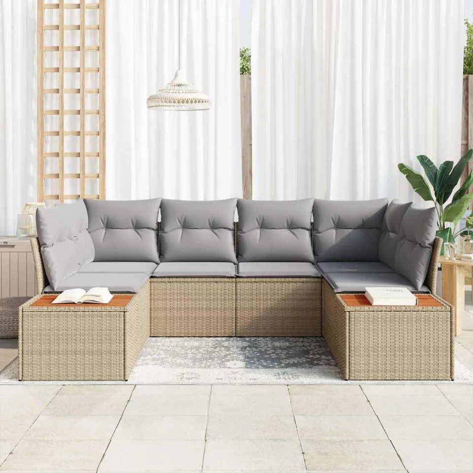 vidaXL Tuin Sofa Set 6 st Beige poly rattan, foto 3