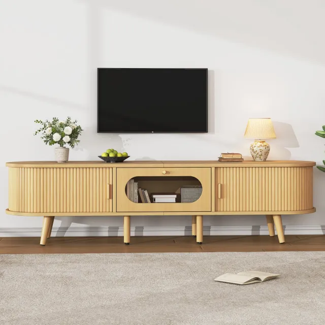 Sweiko TV-meubel - Schuifdeuren - Met lade - Houten poten - Geschikt voor TV's tot 70 inch - 170 x 40 x 43 cm - Natuurlijke