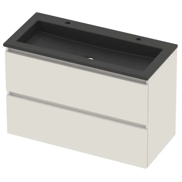 Basic-Line Aura 46 Badmeubelset Acryl 2 Kraangaten Greeploos 100x46x62 cm Ice White Mat Zwart