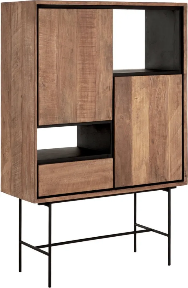 24Designs Metropole Boekenkast Laag – B100 X D40 X H150 Cm - Teakhout Bruin