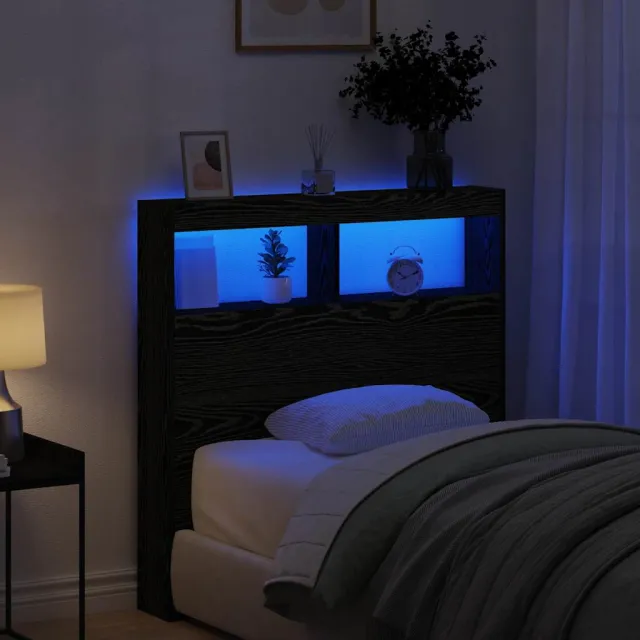 vidaXL Hoofdbordkast met LED 100x17x102 cm zwart eikenkleurig