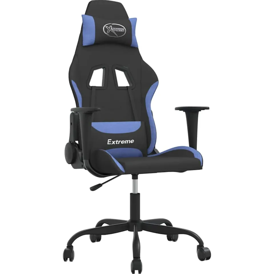 vidaXL Massage gamestoel stof zwart en blauw, foto 3