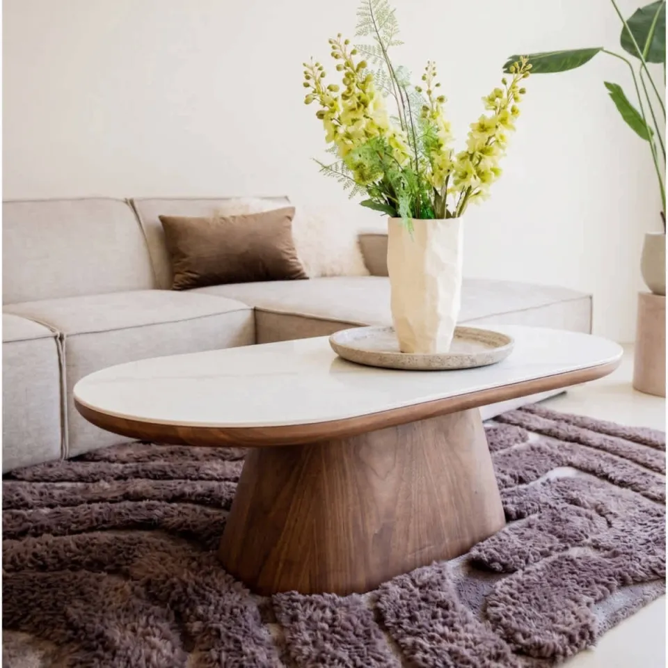 Giga Meubel Salontafel Alba - Ovaal Walnoot Hout/Keramisch - 120x60x38cm, foto 4
