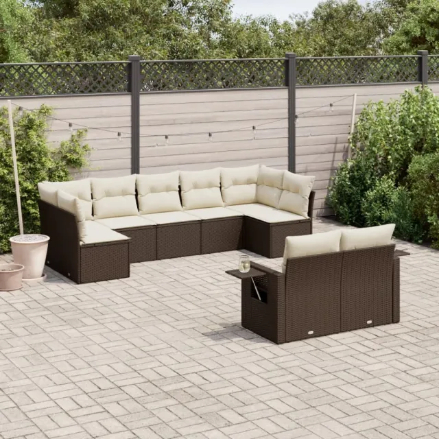 vidaXL 9-delige Loungeset met kussens poly rattan bruin, foto 2