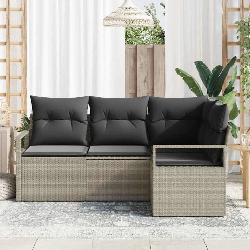vidaXL Bankstel 4 pcs Lichtgrijs poly rattan, foto 3