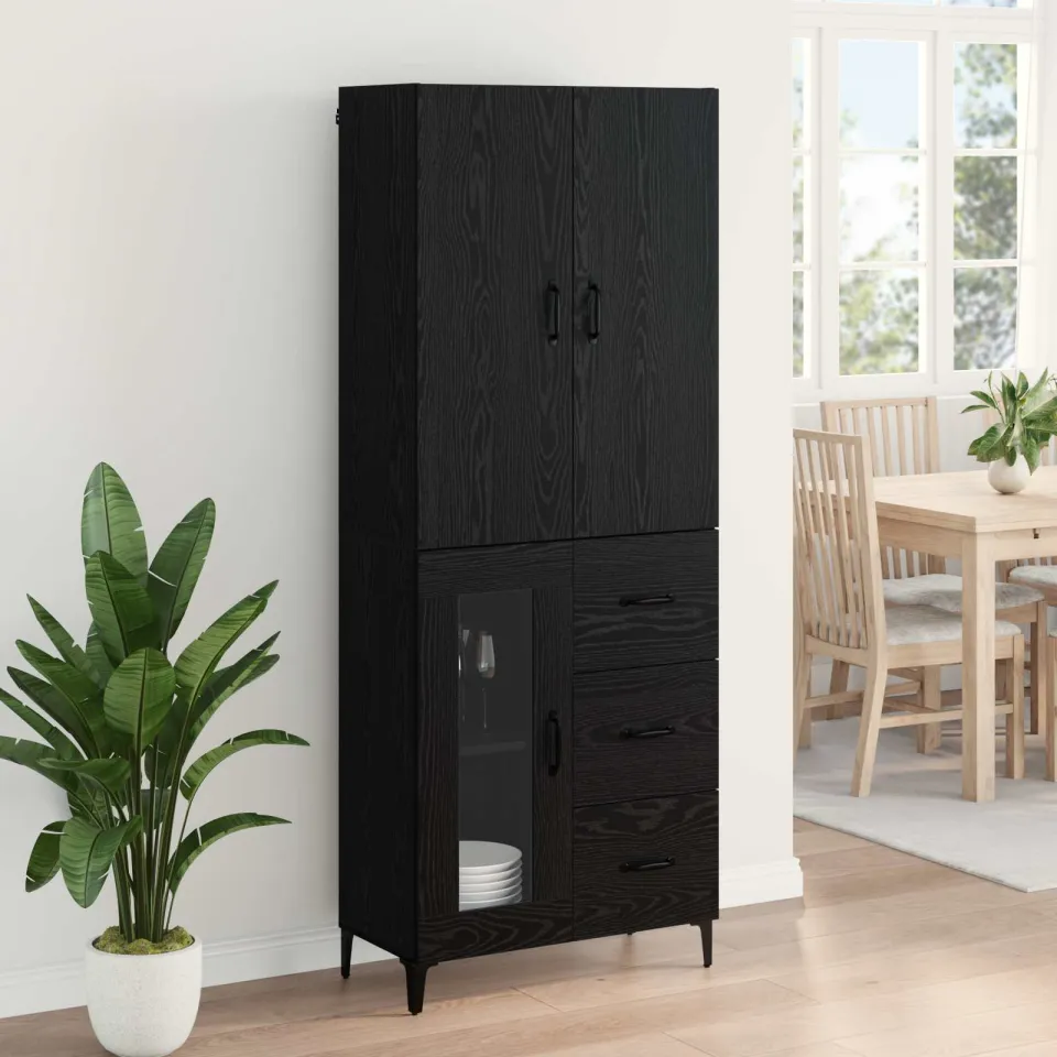 vidaXL Highboard Zwart Eiken 69,5 x 34 x 180 cm Bewerkt hout, foto 4