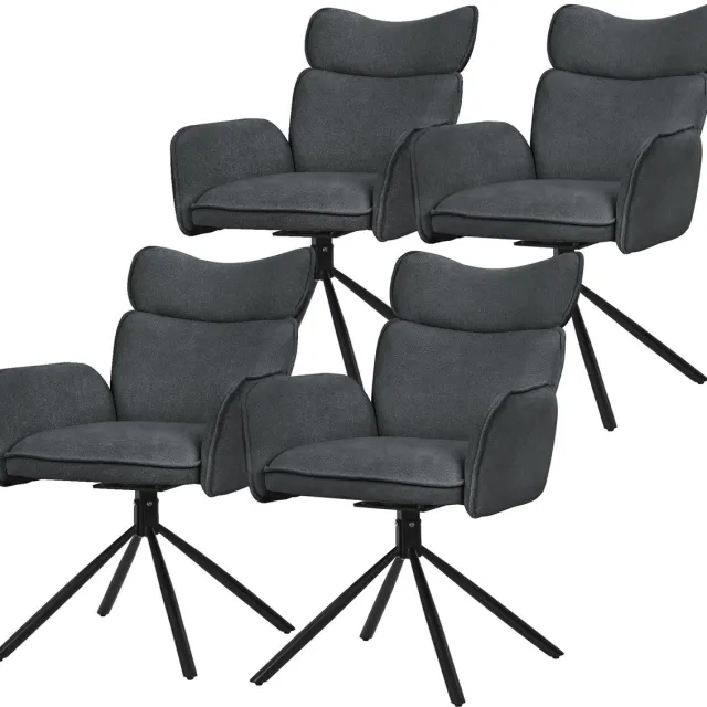 ml-design eetkamerstoelen draaibaar set van 4 antraciet stoffen gestoffeerd comfortabele armleuningen rugleuning 360 graden woonkamer keuken loungestoelen metalen poten ergonomische eettafelstoelen stijlvol modern draaibaar thuis en kantoor