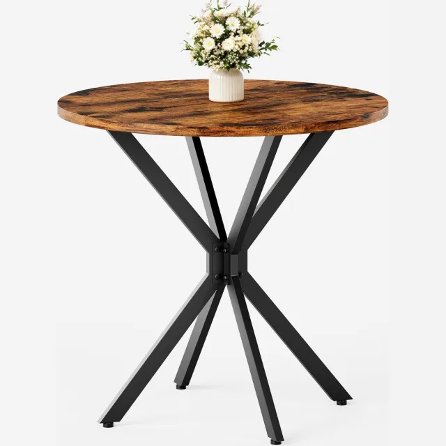 Welltin Ronde eettafel Industrieel - 80 x 80 x 75 cm - X-poot (Kruispoot) - Keukentafel voor Eetkamer & Thuiswerkplek - Bruin/Zwart Bruin,Zwart