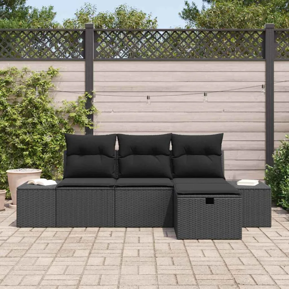 vidaXL Tuin Sofa Set 4 st poly rattan zwart, foto 3