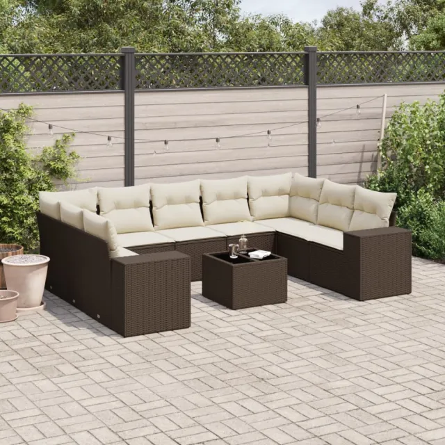 vidaXL 10-delige Loungeset met kussens poly rattan bruin, foto 2
