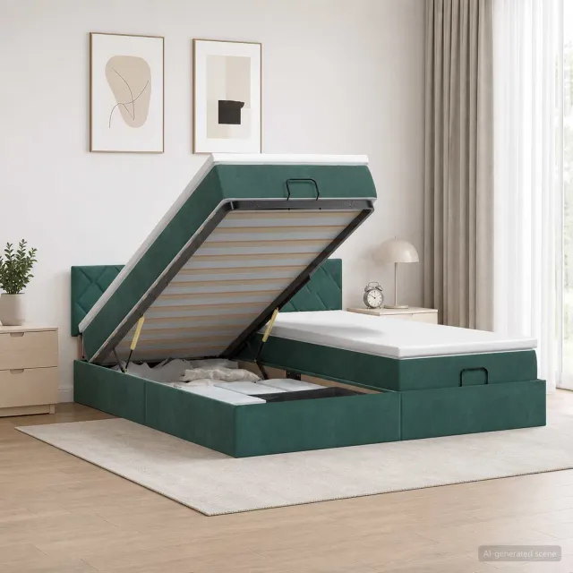 vidaXL Ottoman bed met matras met hoofdeinde 2 st Donkergroen Fluweel