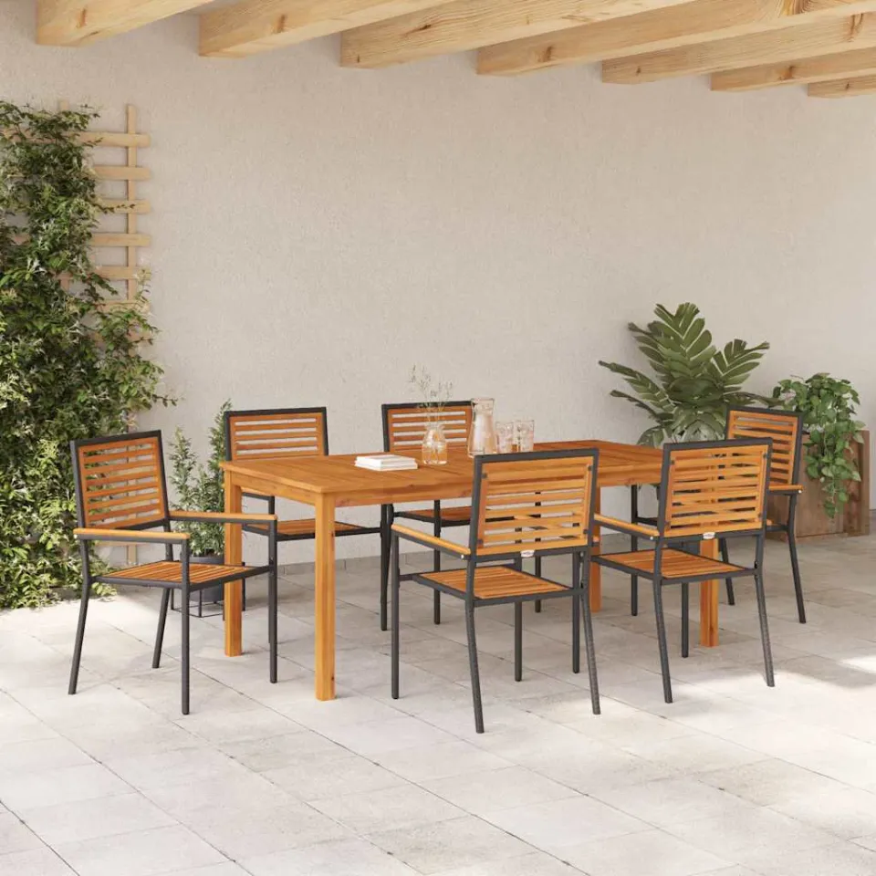 vidaXL Tuin eettafelset 7 st Zwart Massief Acaciahout, foto 3