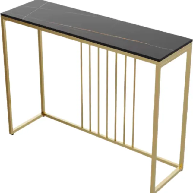 Bolt Edge Elegante consoletafel - Wandtafel met lades - Wit Marmerlook met goud - Haltafel - Sidetable - 100cm Zwart